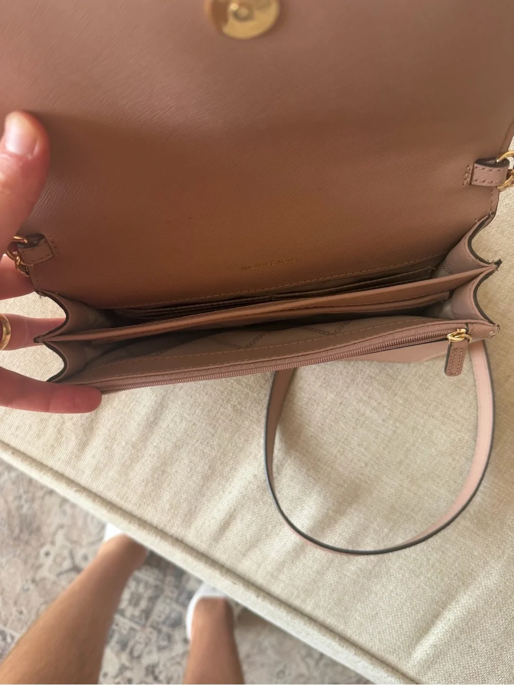 Daniela Large Saffiano Leather Crossbody Bag (Color: Fawn)